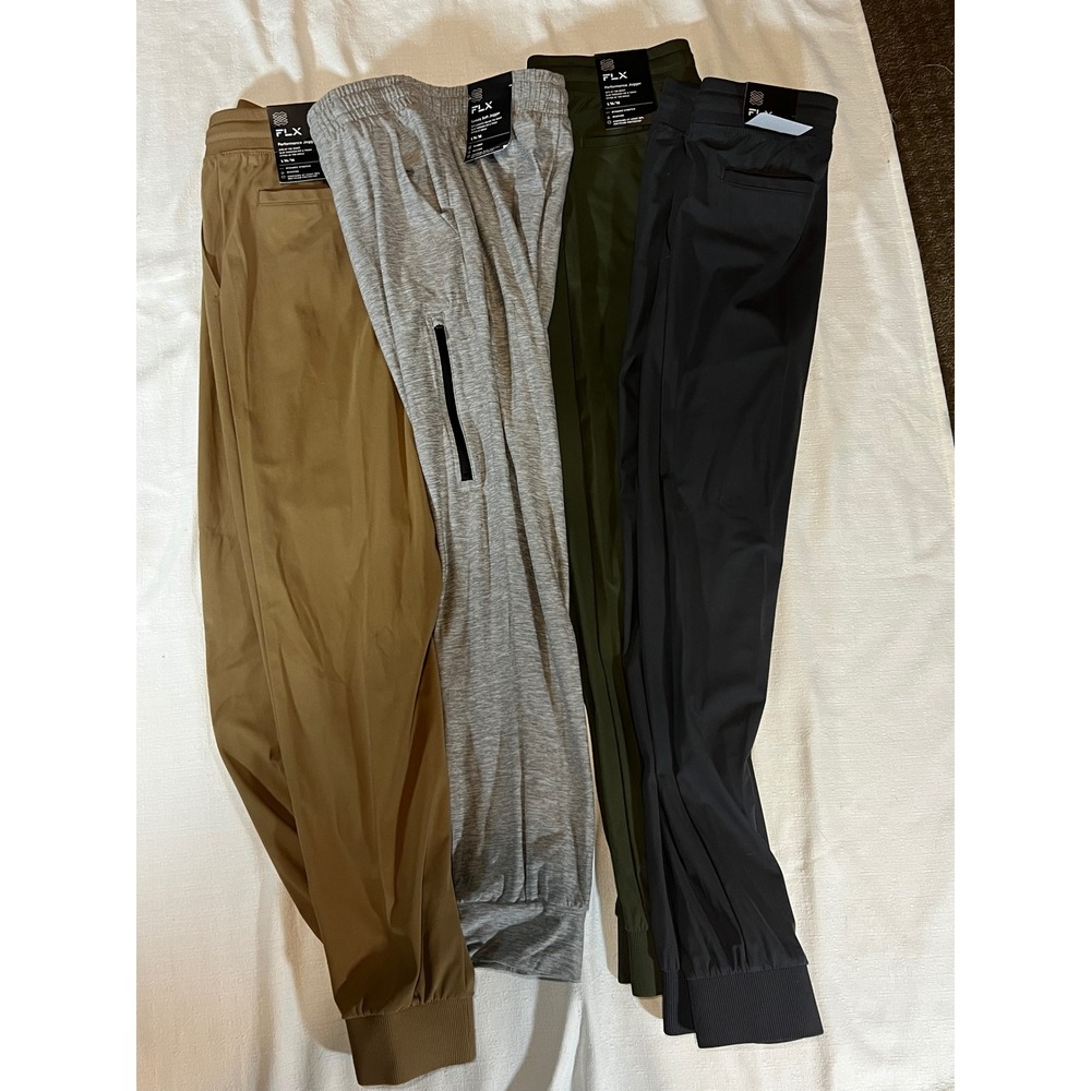 FLX Boys Performance Joggers Bundle Lot of 4 Grey Tan Green Black L 14/16 NWT